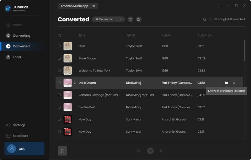 view converted history of TunePat Music One