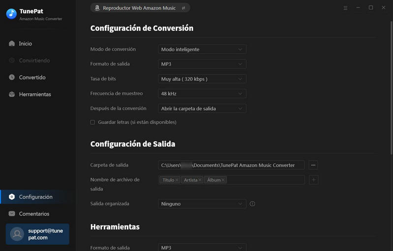 Personalizar configuración de salida