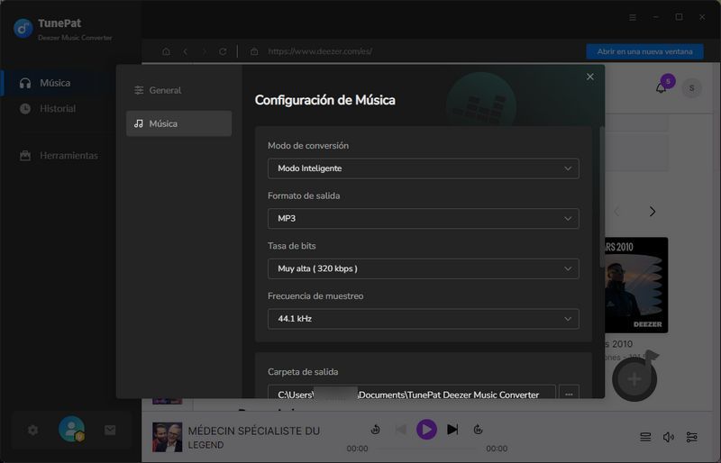 Personalizar configuración de salida