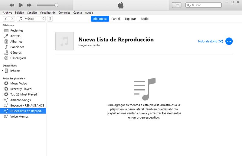 crear una nueva lista de reproducción en iTunes