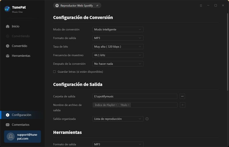 cambiar la configuración de salida