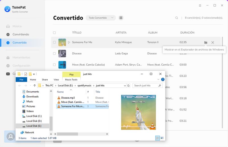 historial de TunePat Spotify Converter