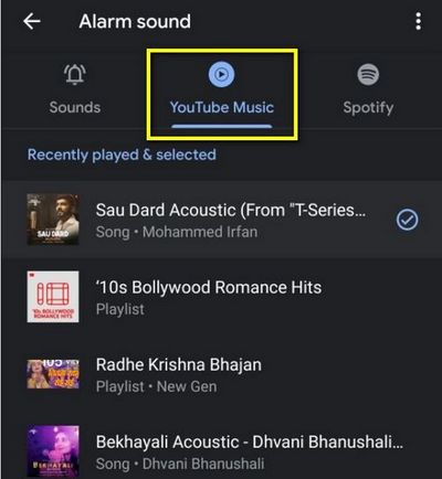 configurar la música de youtube como alarma a través de la aplicación Google Clock