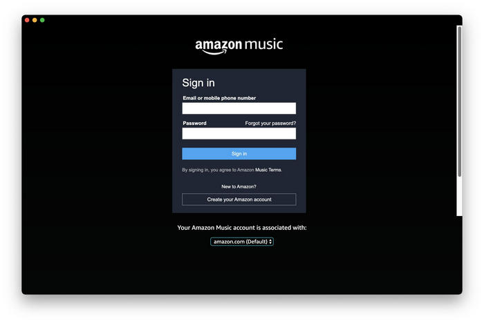 log in to your amazon music account
