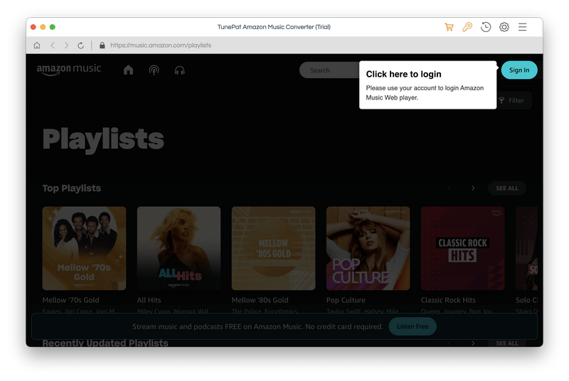 Log in Amazon Music account on TunePat Mac