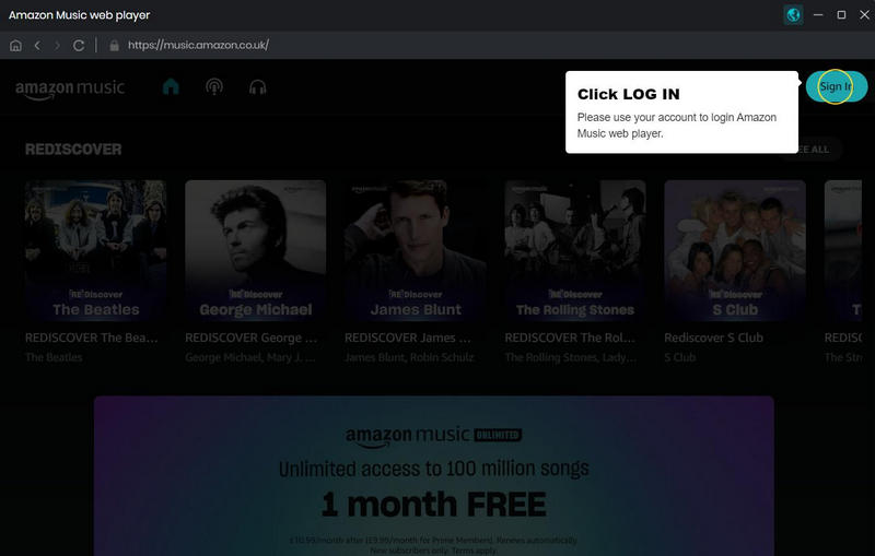 Log in Amazon Music account on TunePat