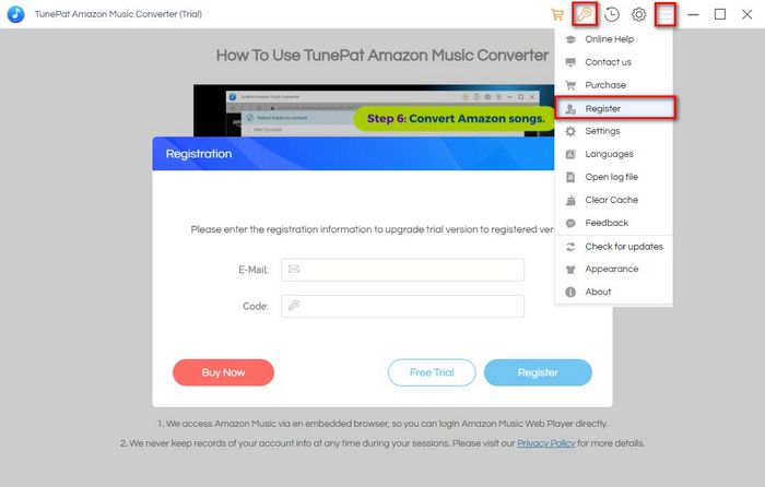 Register TunePat Amazon Music Converter