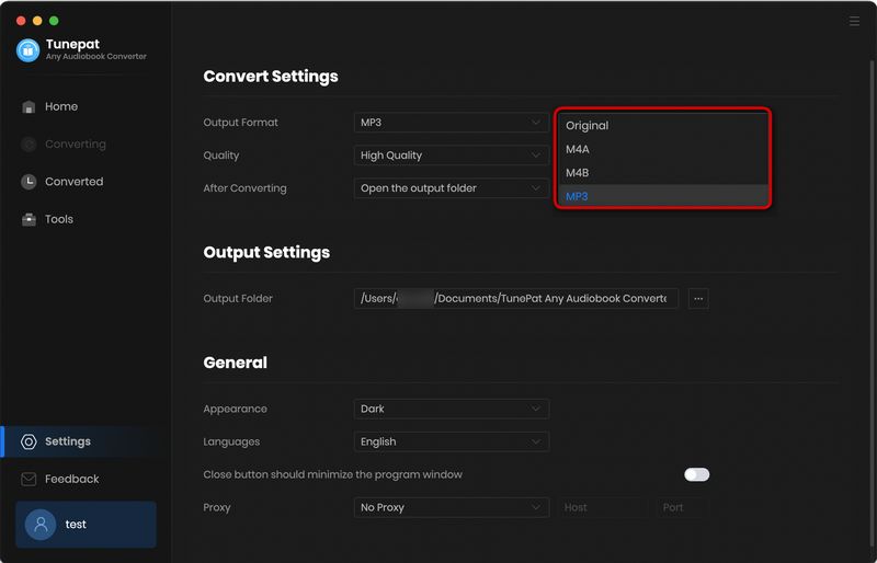 finish the output settings