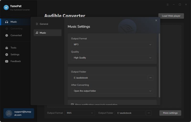 customize output settings of audiobooks