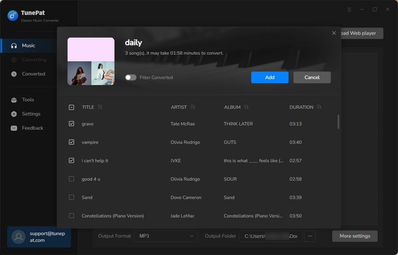 add Deezer Music to download list