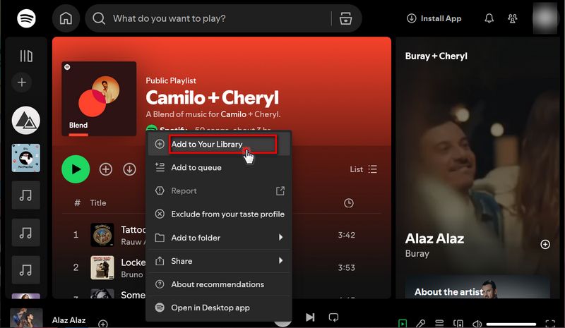 add blend playlist to spotify library