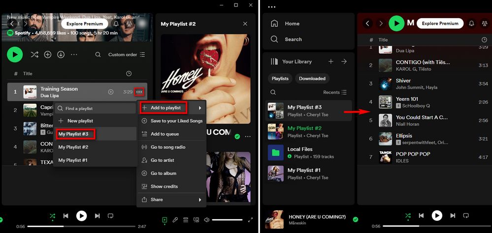add songs to Spotify new playlist