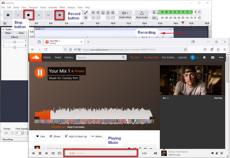record soundcloud Audacity