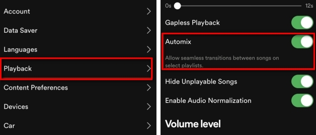 disable automix on spotify mobile app