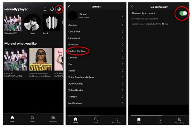 filter out spotify explicit songs on smart phones