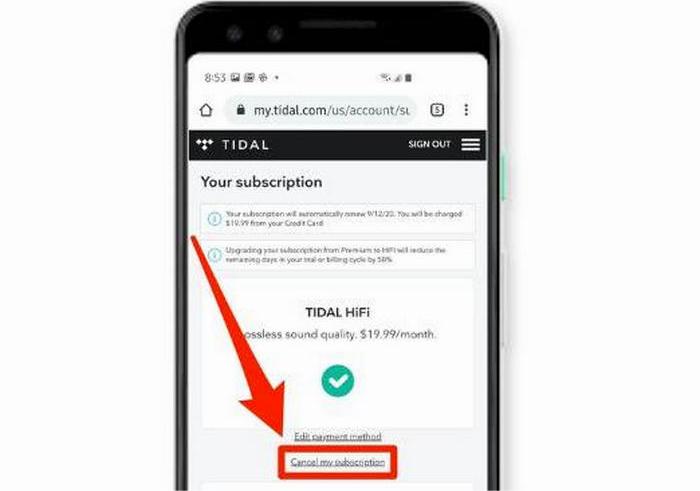 cancel tidal subscription on android