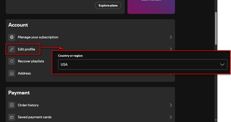change Spotify country or region