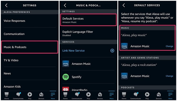 make spotify as the default music player with alexa