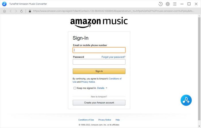 sign in to Amazon Music account