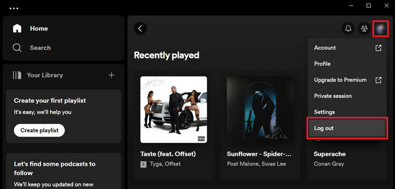 log out of spotify on desktop