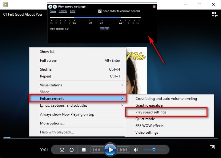 change speed on windows media player