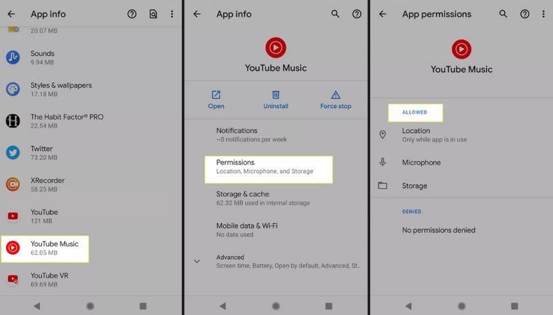 check youtube music permission