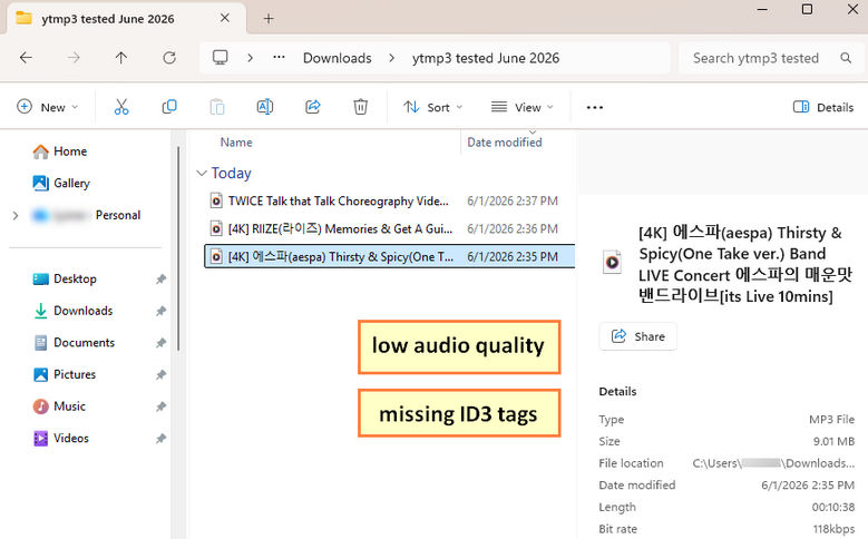 YTMP3 audio quality analysis