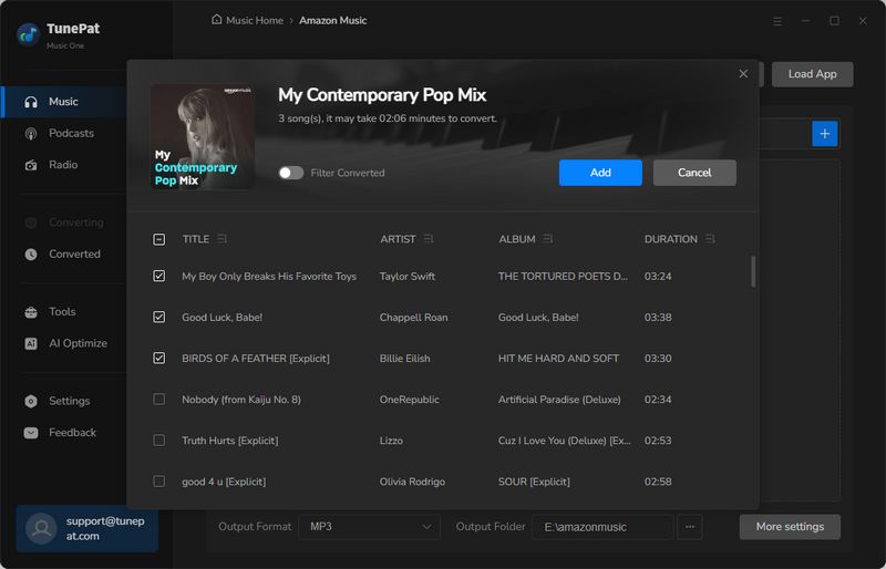 parse amazon music you want
