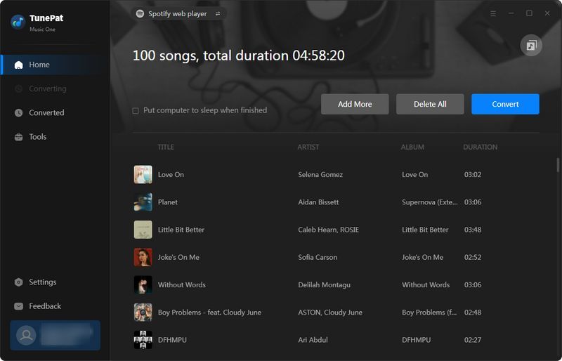 begin to convert songs