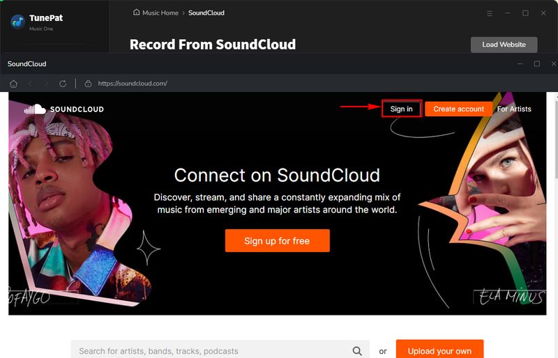 sign in to your soundcloud account