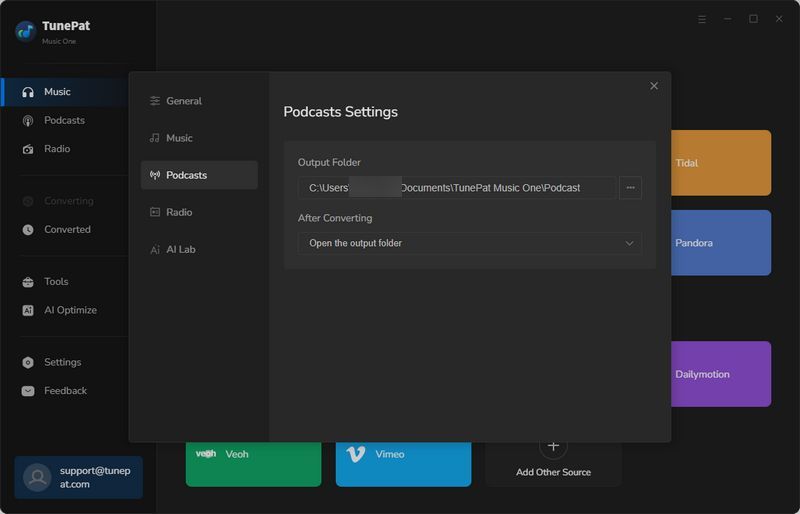 complete the podcast settings