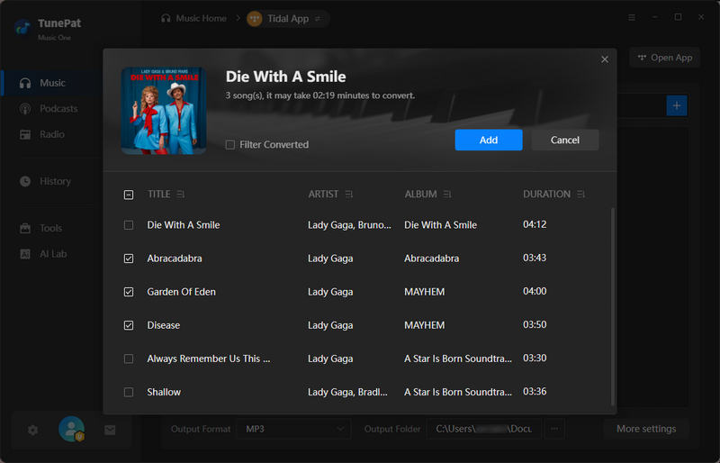 Add tidal music to TunePat