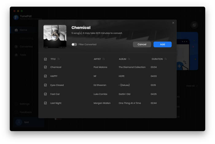 Add Pandora music to TunePat Mac