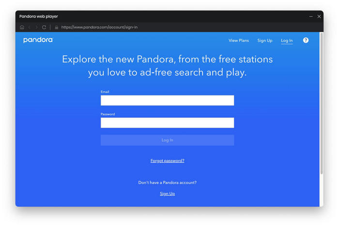 sign in to Pandora account