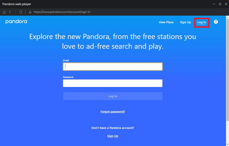 sign in to Pandora account