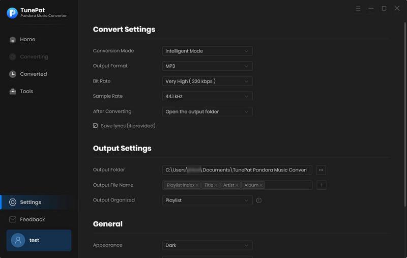 Customize output settings of Pandora songs