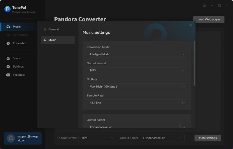 Customize output settings of Pandora songs