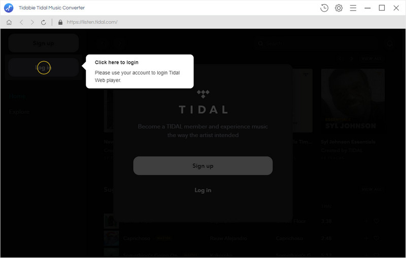 log in to Tidal Music account