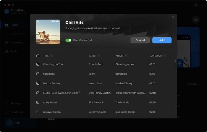 Add Spotify songs to TunePat