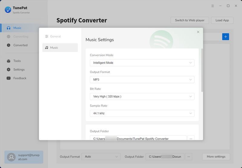 tunepat spotify converter settings mp3