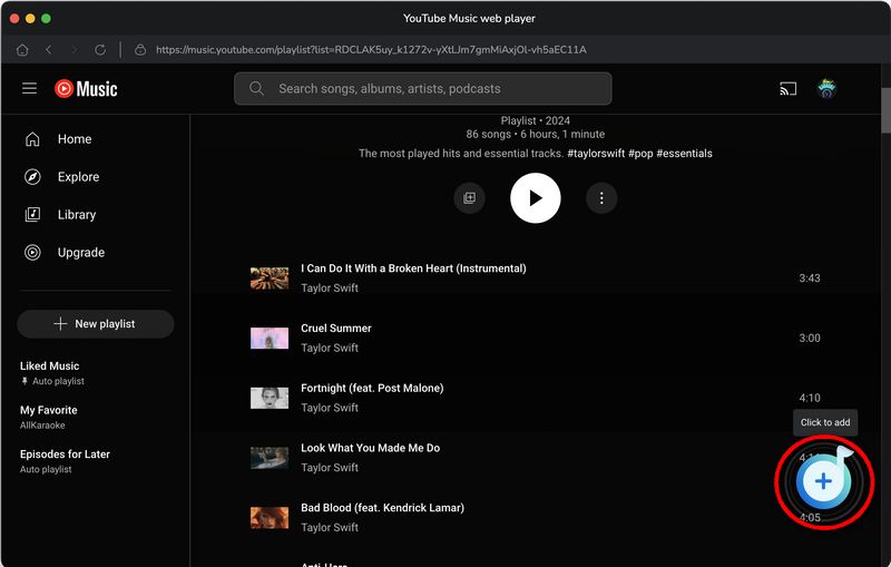 click to add youtube music songs to mac