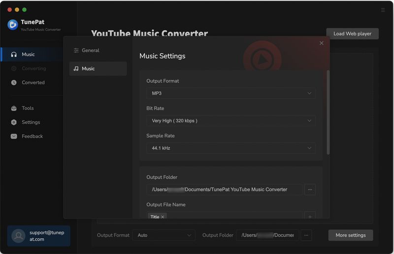 tunepat youtube converter mac settings