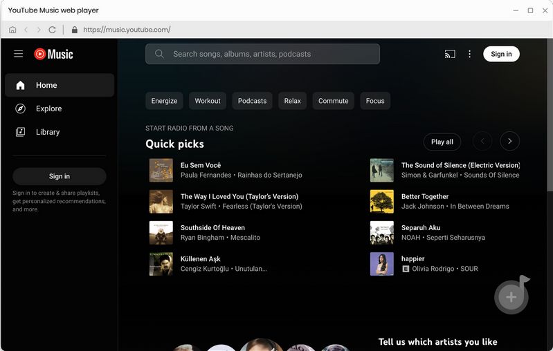 Log in to your YouTube Music account