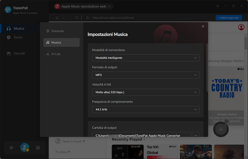 cambia formato in mp3