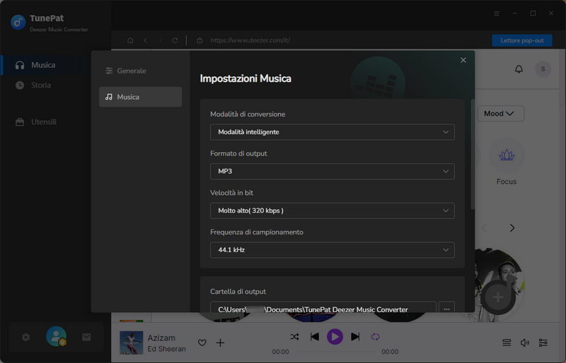 Personalizza le impostazioni di output