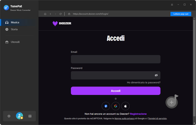 Accedi a Deezer