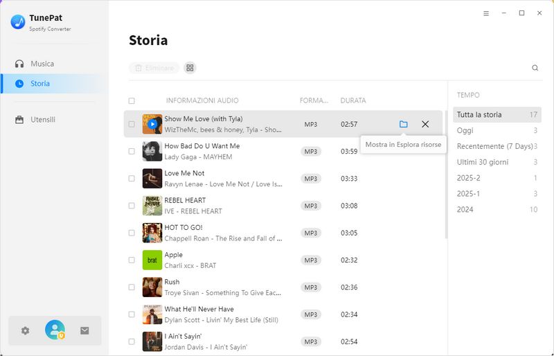 cronologia convertitore Spotify
