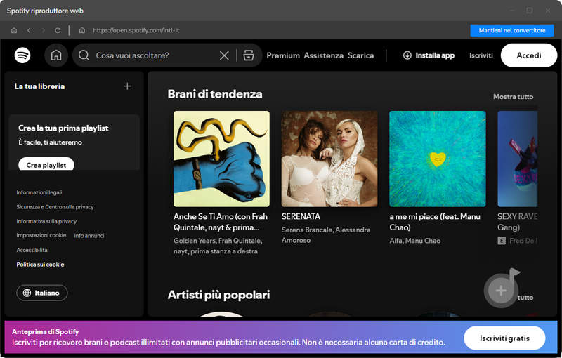accedi a Spotify
