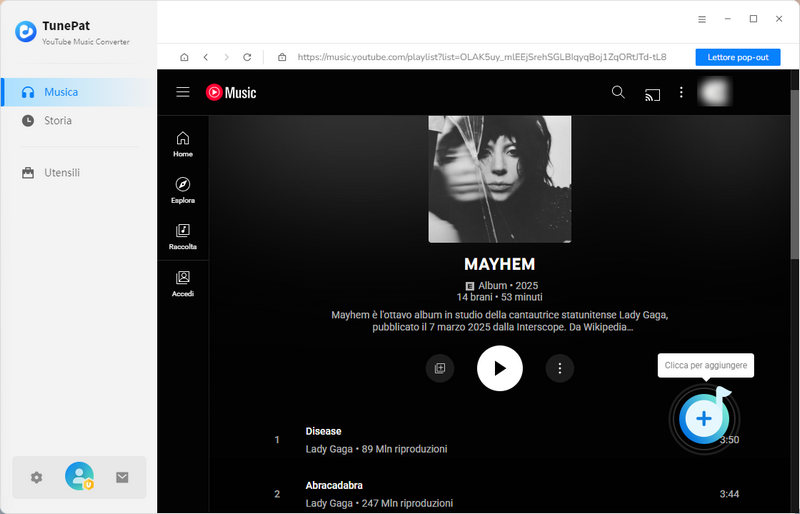 seleziona la musica di YouTube che desideri