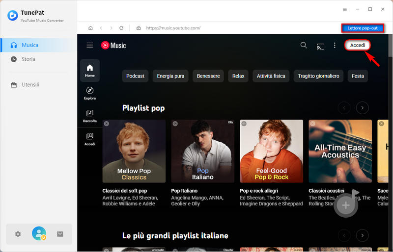 accedi a YouTube Music